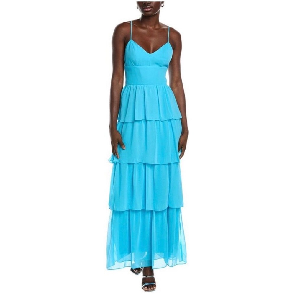 NEW Amanda Uprichard Thaddea Maxi Dress Marina Blue Tiered Ruffle Small